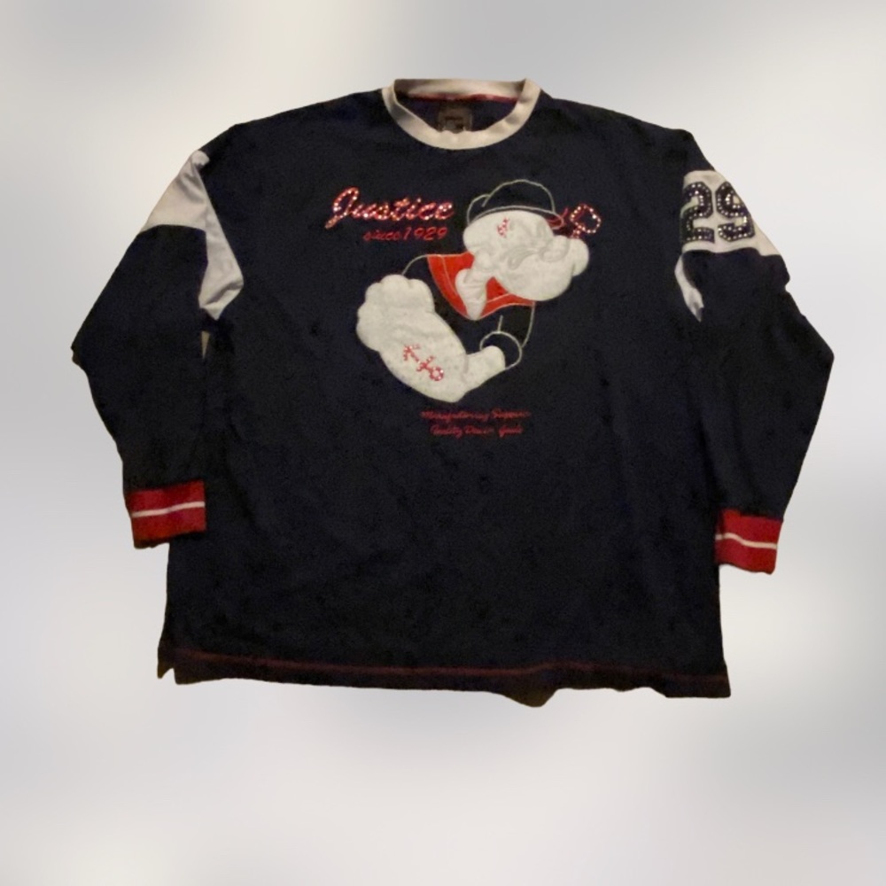Vintage justice embossed popeye embroidered longsleeve shirt mens 4 XL